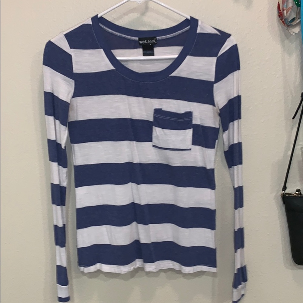 Wet seal blue and white striped top